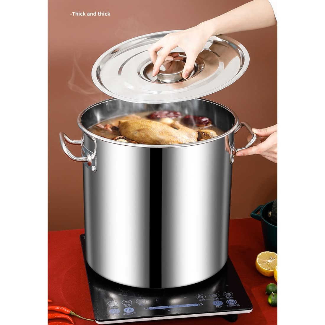 Marmite à soupe professionnelle en acier inoxydable de qualité commerciale de 12 L - Grande capacité - Finition miroir - Compatible avec tous les types de cuisinières - Idéale pour les restaurants et