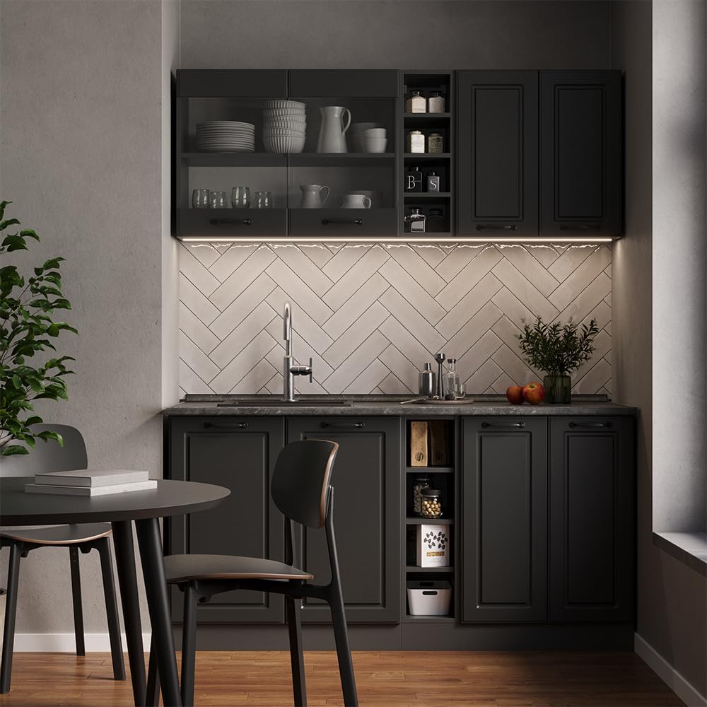 Vicco Singleküche R-Line, Anthrazit Landhaus/Anthrazit, 160 cm, AP Eiche, zur individuellen Erweiterung mit zusätzlichen Modulen geeignet