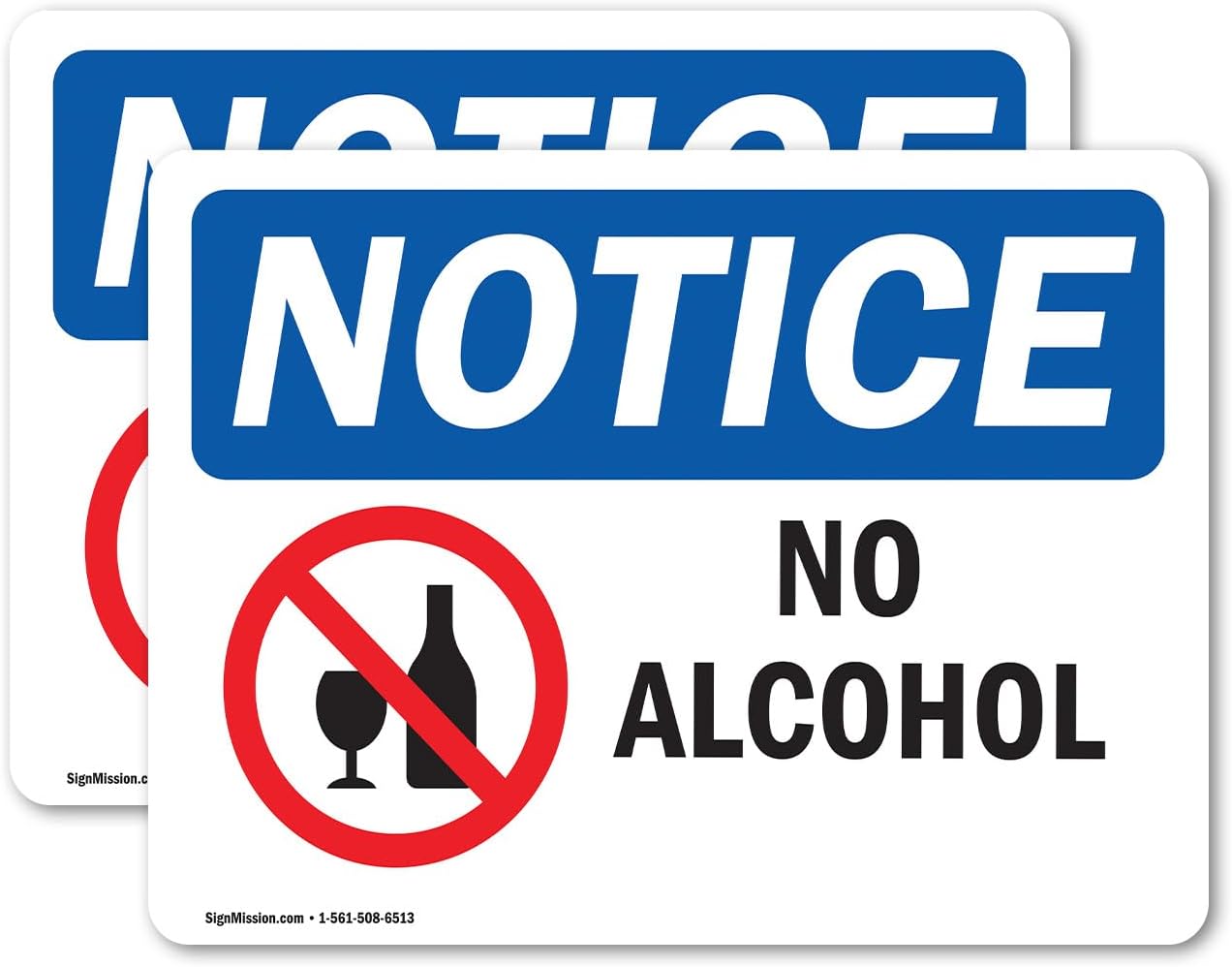 (2 Pack) No Alcohol OSHA Notice Sign 24 Inch X 18 Inch Plastic Sign, Weather Resistant, UV Protected for Workplace, Business, and Construction Site, Made in the USA