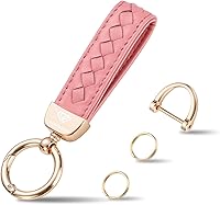 Vista 9 de Llaveros de cuero genuino, llaves de coche de piel de oveja tejidas a mano para mujeres, soporte universal para llavero con rotación de 360 grados