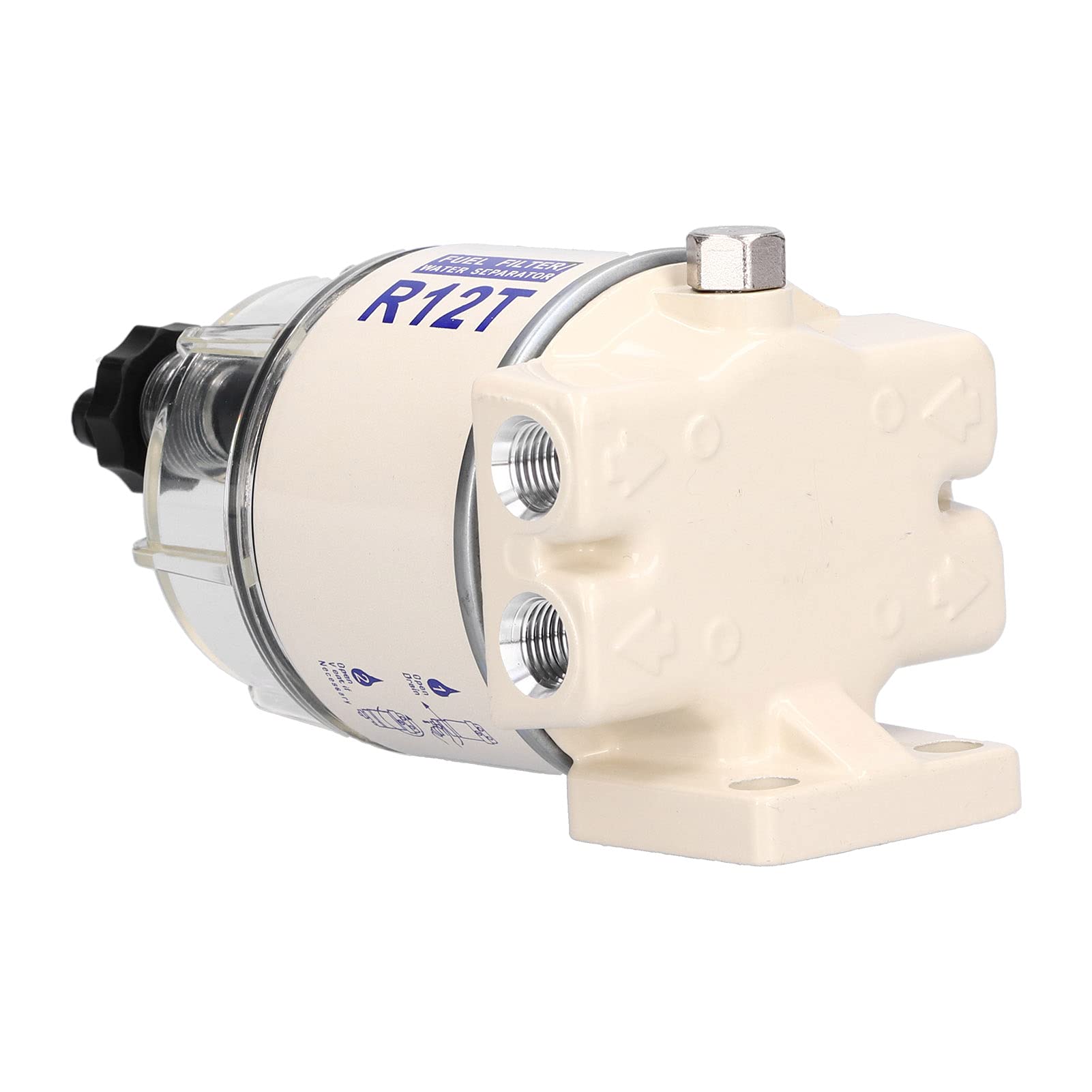 Aramox Separador de Agua del Filtro de Combustible Marino, 30GPH Tasa de Flujo, con Drenaje de Autoventilación, Reemplazo R12T, Giratorio