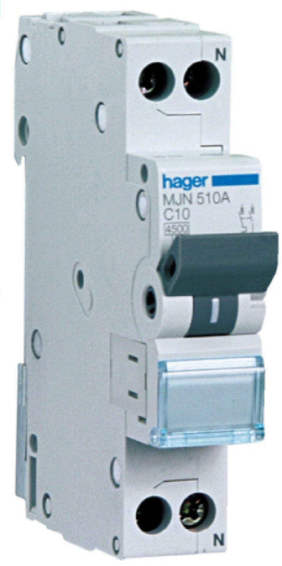 Interruttore Automatico Hager MJN516A - 1P+N, 4.5kA, Curva C, 16A, Per Impianti Elettrici