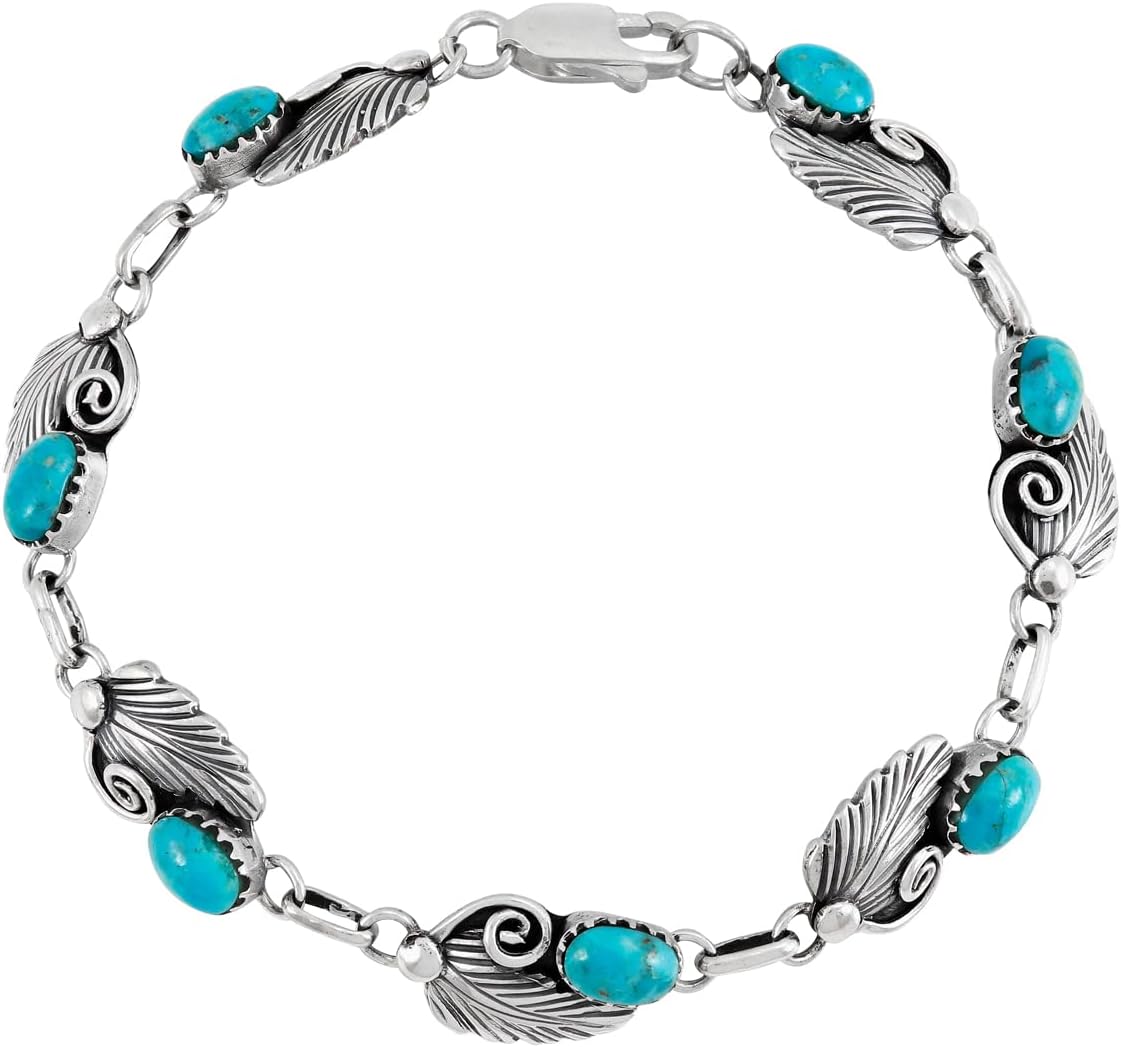 Turquoise Bracelet Sterling Silver 925 Genuine Gemstones Link Bracelet