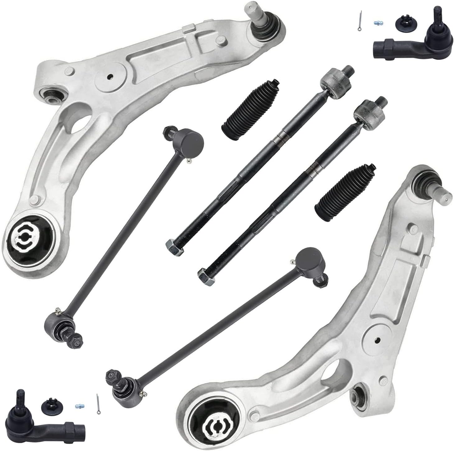 10pc Front End Control Arms Kit for 2015 2016 2017 Chrysler 200, 2 Lower Control Arms w/Ball Joint 4 Tie Rod Ends 2 Sway Bars 2 Boots Replacement