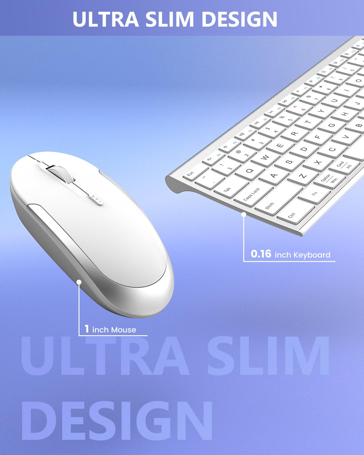 Bluetooth Keyboard Mouse, Multi-Device Wireless Keyboard and Mouse Combo, Dual-Mode(Bluetooth + USB), Ultra Slim, Rechargeable, for Windows/Mac OS (White and Silver)