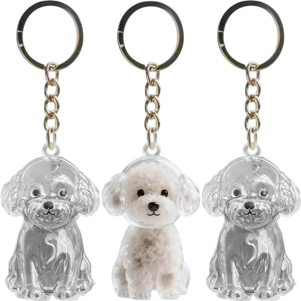 Baokuan Teddy 3Pcs Pet Memorial Hair Collector Keychain, Dog Shape Storage Bottle, Diy Pet Collection Capsule