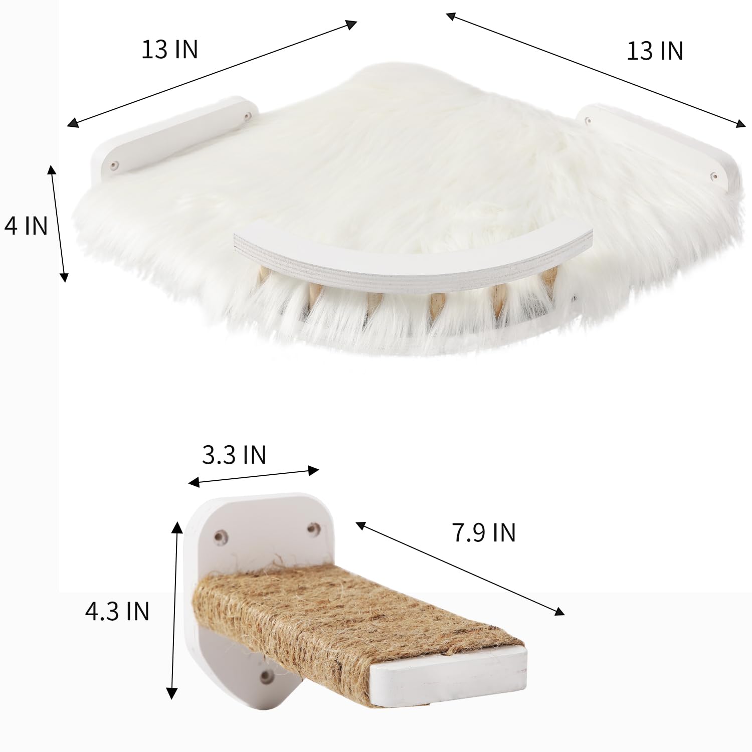 Katzen-Wandregale, 3 Stufen, Kratzbaum & Hängemattenbett, Eck-Katzenmöbel mit Plüschbezogenem Kletterregal für Indoor-Katzen (Weiß)