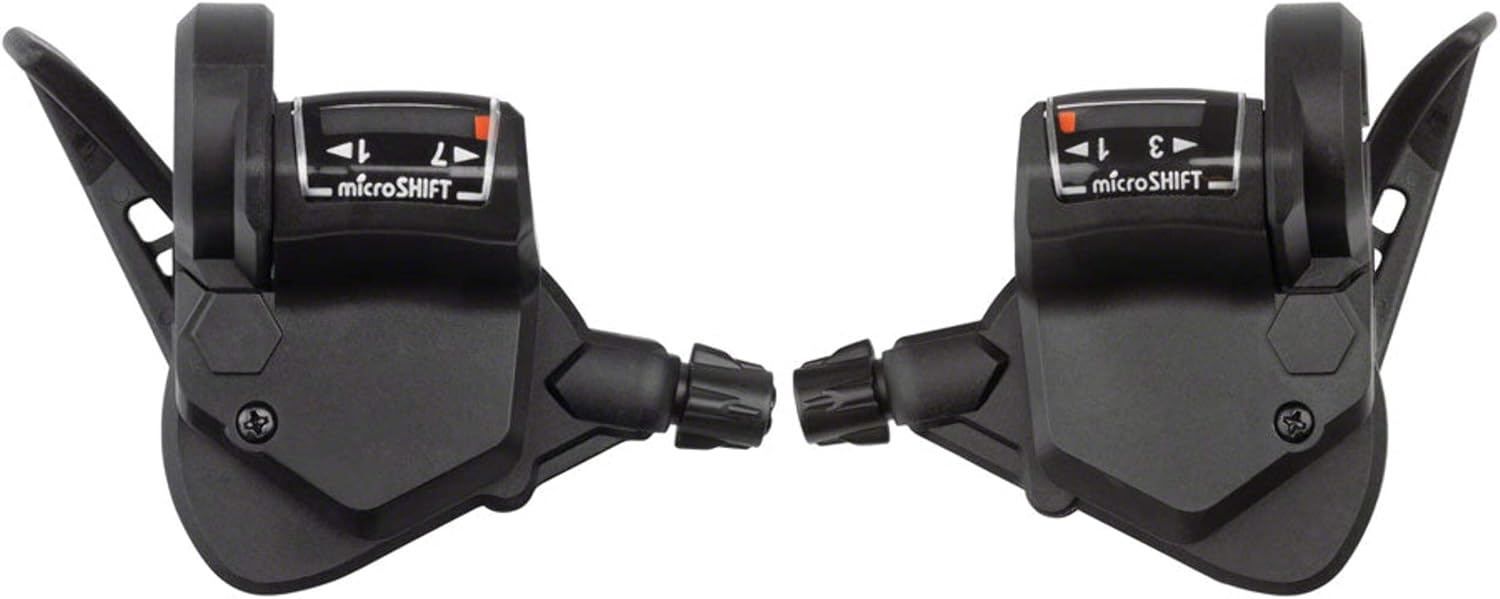 microSHIFT TS38 7-Speed Triple Thumb-Tap Shifter Set - Ergonomic Shimano-Compatible for MTB & Hybrids