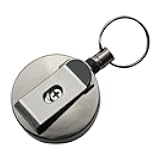 JCBIZ Retractable Key Chain Zinc Alloy High Resilient Stretch Key Ring Holder Tool Telescopic Rope Anti-Lose 40mm Gun Black