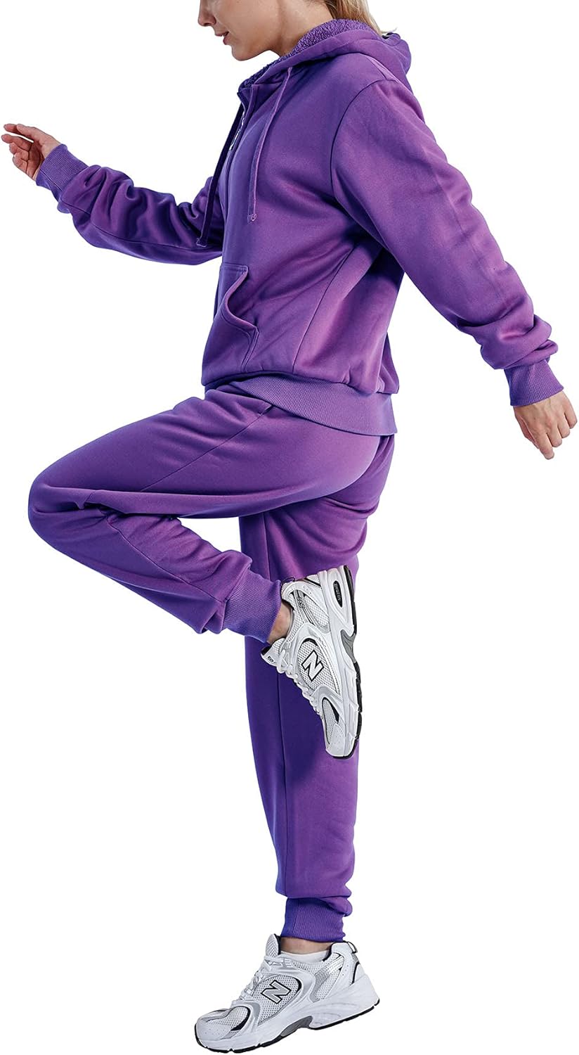 LeeHanTon Sherpa Lounge Sets for Women Comfy Winter Jackets Lounge Pants Track Suit Sport Outfits Sets Street Wear Purple 2XL Plus Size - Image 5