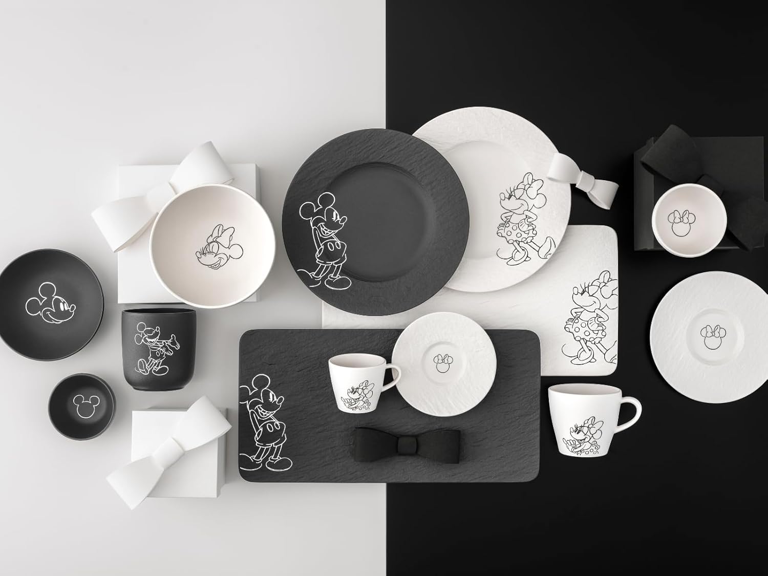 Villeroy & Boch Manufacture Rock blanc – Mickey Mouse – Dipschalen 6er Set, weiß, spülmaschinenfest, Schieferoptik in Weiß mit Disney Mickey Mouse Kreidedekor, Premium Porzellan