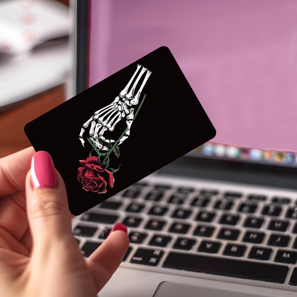 4Pcs Skull Flowers Credit Card Skin Sticker Funny Debit Card Cover for Transportation Payment Bank Key Card Protection Removable No Bubble Waterproof Slim 3.34 x 2.12inch