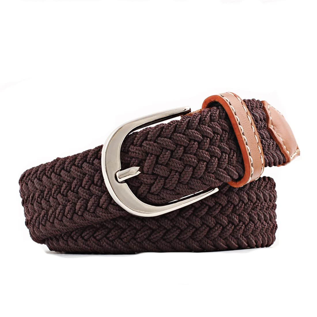 Belt for Mens Stretch Braided Web Belt Elastic for Casual Pants Jeans Perfect Belt (coffee, fits waist from 30