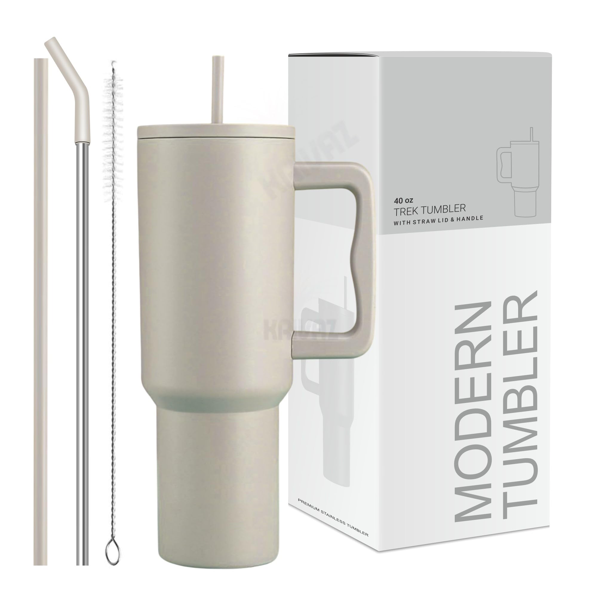 KRIVAZ Stainless Steel Tumbler with Lid & Straw, 100% Leakproof Tumblers with Handle, Sipper for Office,Gym & Outdoors 1200ml Tumbler (Cream)