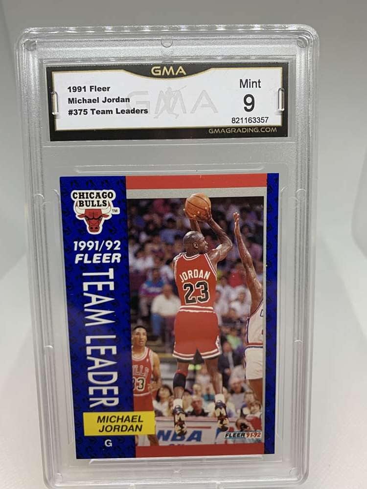 GMA Graded Mint 9 821163357 1991-92 Fleer #375 Michael Jordan Chicago Bulls Team Leader Professionally Graded Basketball Card