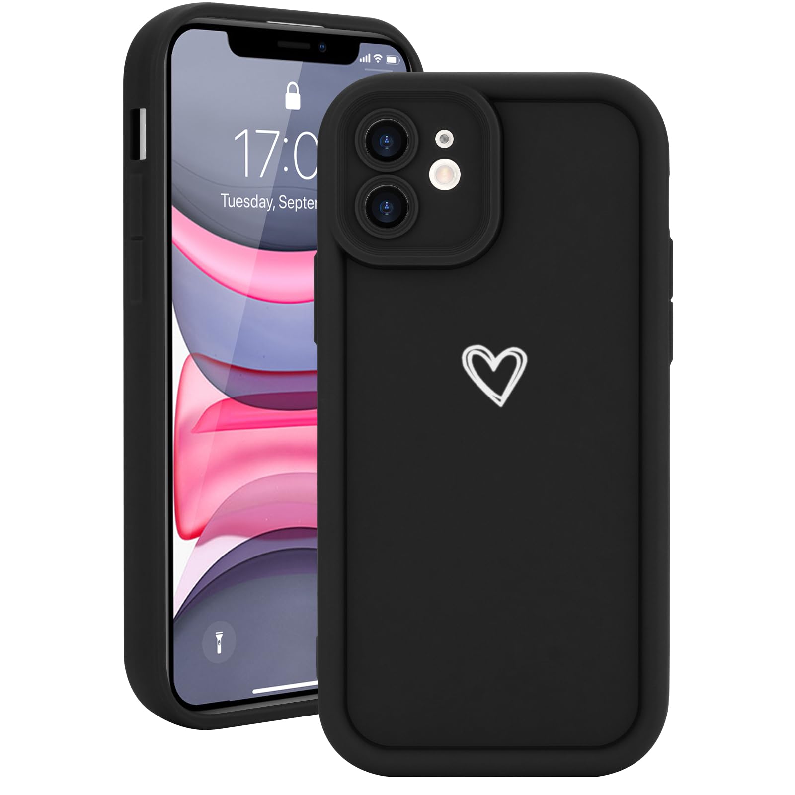 Micoden for iPhone 11 Case Cute Girls Silicone Shockproof Protective Bumper Case with Love Heart Pattern Design for iPhone 11-Black