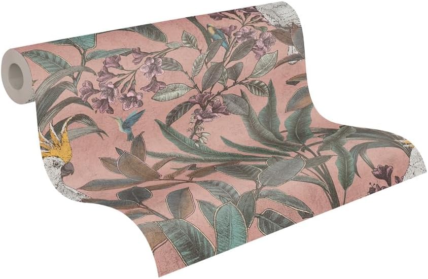 A.S. Création 397481 Non-Woven Wallpaper Jungle in Pink Green Purple High-Quality Jungle Wallpaper 10.05 m x 0.53 m Design Wallpaper Jungle Look for Living Room Made in Germany