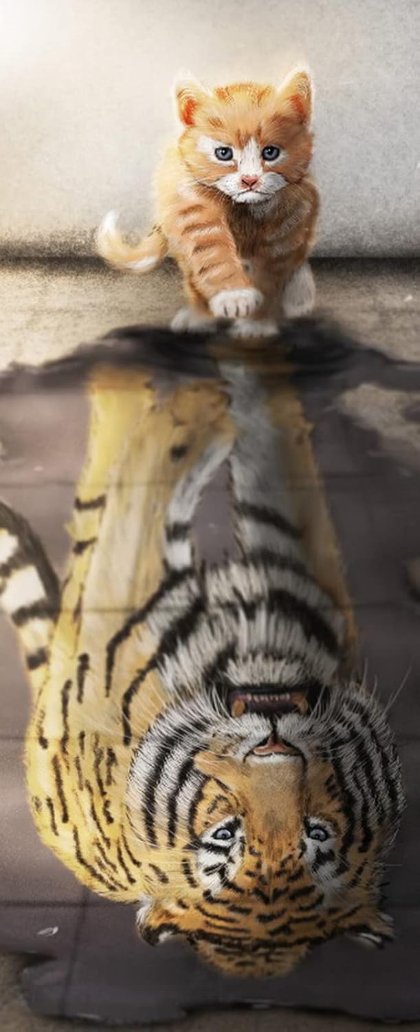 A.Monamour 3D Door Stickers for Interior Doors Yellow Cat with A Reflection of A Tiger Abstract Art Vinyl Removable Self Adhesive Door Poster Wallpaper Mural Decals for Bedroom Office 85x215cm