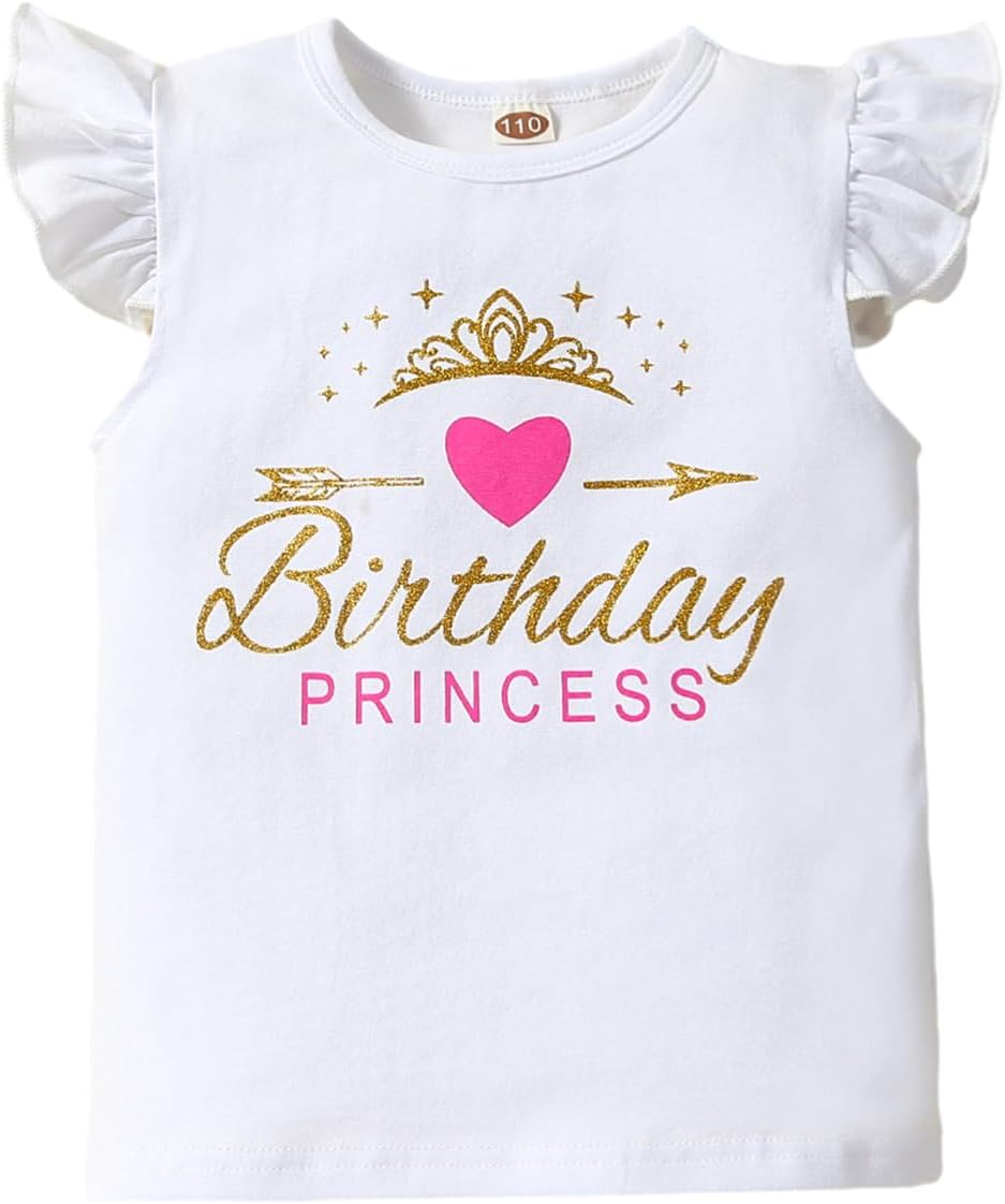 Toddler Baby Girl Birthday T-Shirt Ruffled Sleeve 1st 2nd 3rd 4th 5th 6th Birthday Cotton T-Shirt Toddler Girl Birthday Blouse