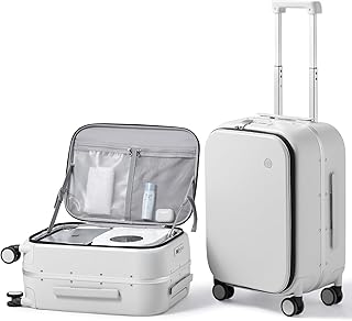 mixi 20 Inch Carry On Luggage 22x14x9 Airline Approved PC Hard Shell Suitcase Top Opening Aluminum Frame Travel Suitcases with Wheels, Smoke White