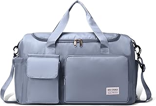 شنطة دفل رياضية مقاومة للماء مع جيب للملابس الرطبة وجيب للحذاء للنساء دافل بسوستة ويدين وحزام للكتف للسباحة وصالة الالعاب الرياضية والسفر والعطلات أزرق قماش أكسفورد