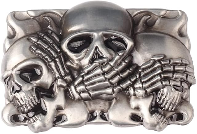 Longcreek Skull Belt Buckle for Men, Punk Skull Skeleton Rectangular Belt Buckle, Gothic Skull Head Belt Buckle, Western Cowboy Belt Buckle, Best Man Belt Buckle, Silver Wedding Belt Buckle Gifts