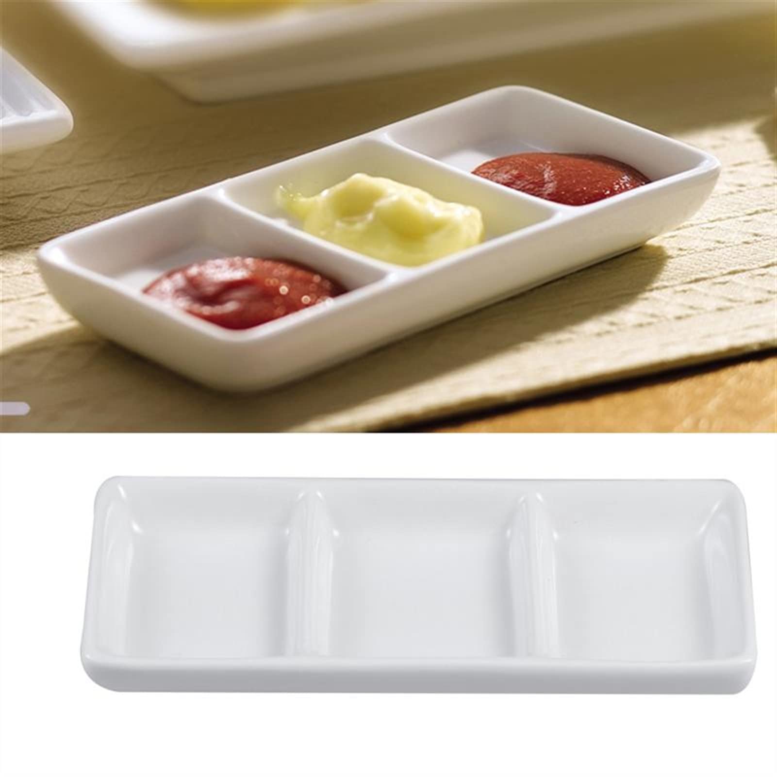 caihuashopping Kształt sos danie 3 kratka przyprawy naczynie ceramiczna patelnia do sosu przekąska sosy łodzi miska deserowa dom talerz sojowy zestaw kuchnia restauracja przystawki naczynia (kolor: 20 cm)