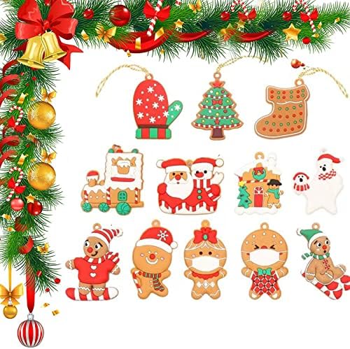 HBell Christmas Gingerbread Man Ornaments Set,12pcs Gingerbread Man Christmas Hanging Pendant Ginger Man Christmas Decorations with Strings for Christmas Tree Hanging Ornaments Xmas Tree Decor
