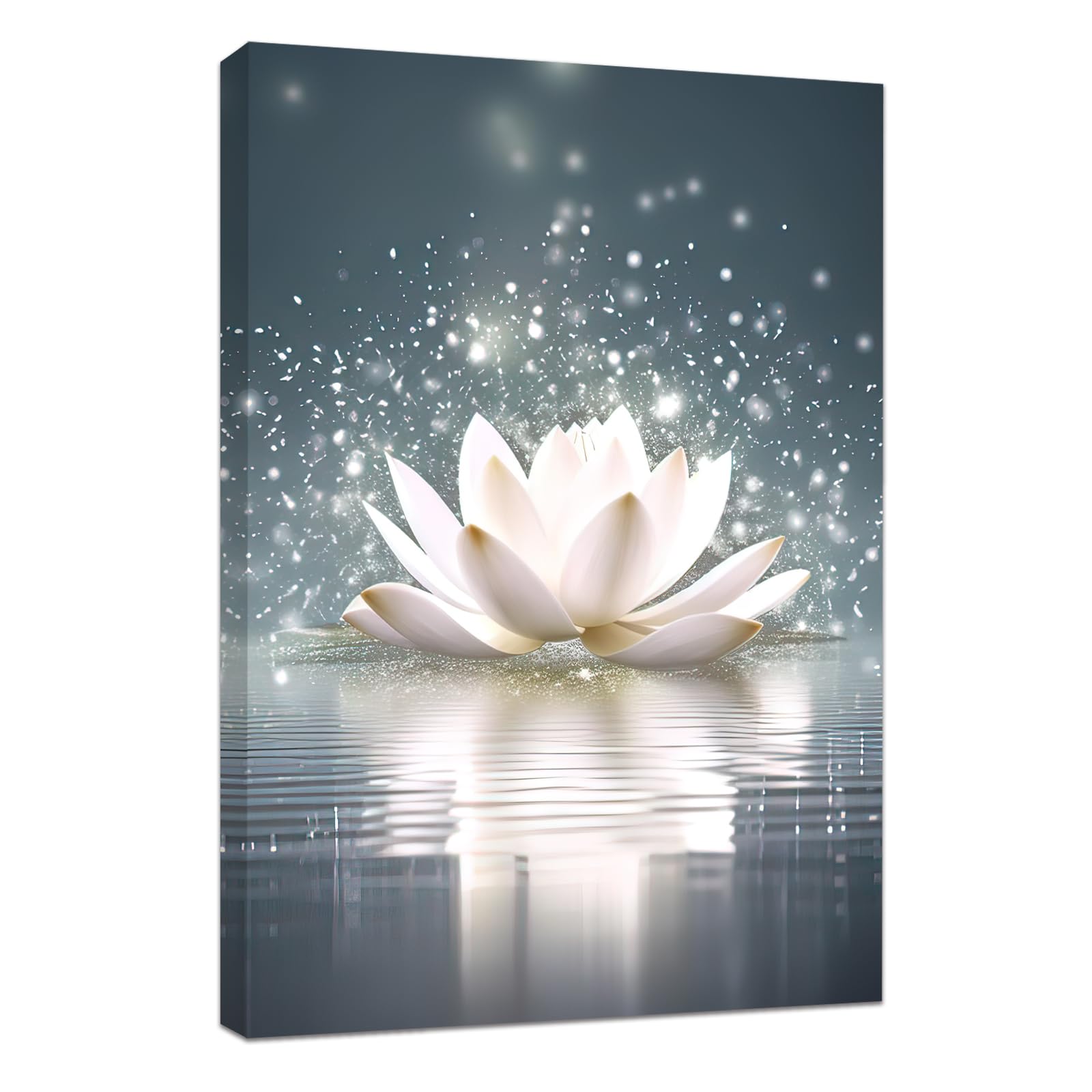CCWACPP Zen Canvas Wall Art for Bathroom White Lotus Flower Bloom in Water Picture Wall Decor for Yoga Spa Meditation Spiritual Room Decor (Zen - 3, 12x18inch)