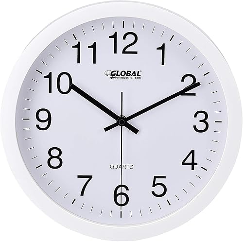 Global Industrial Reloj de pared de 12", plástico, blanco