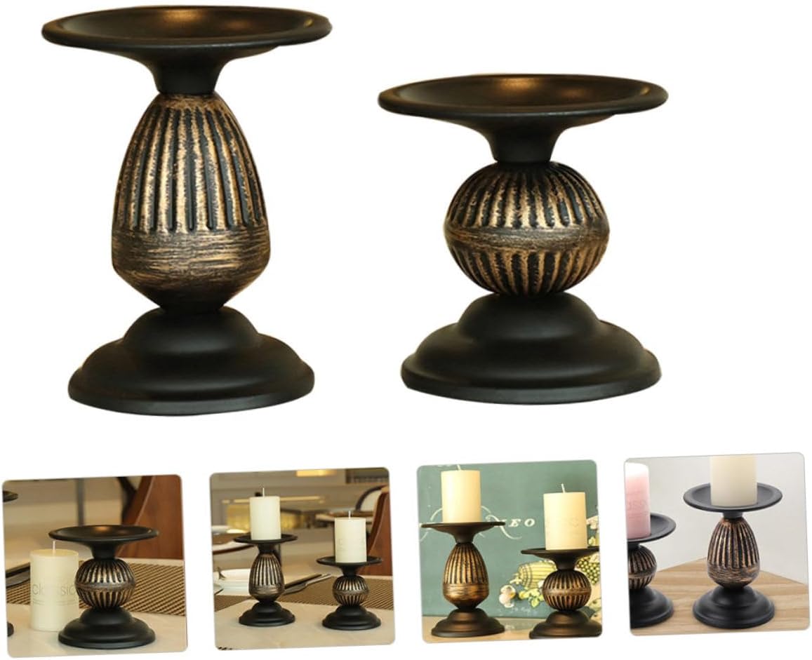 Cabilock Vintage Nordic Style Iron Candle Holder Set, 2pcs Tealight Stand for Romantic Dinner Table Decor, Black Metal Candle Base for Home and Wedding Centerpieces