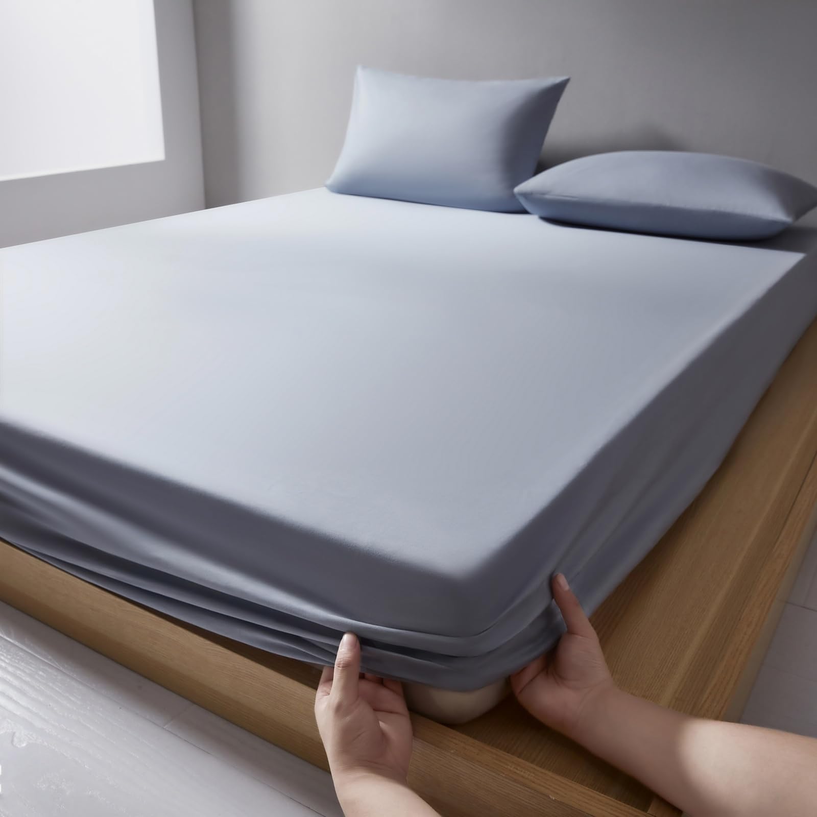 Drap housse 180x200 bleu en coton doux pour créer une chambre parentale cosy
