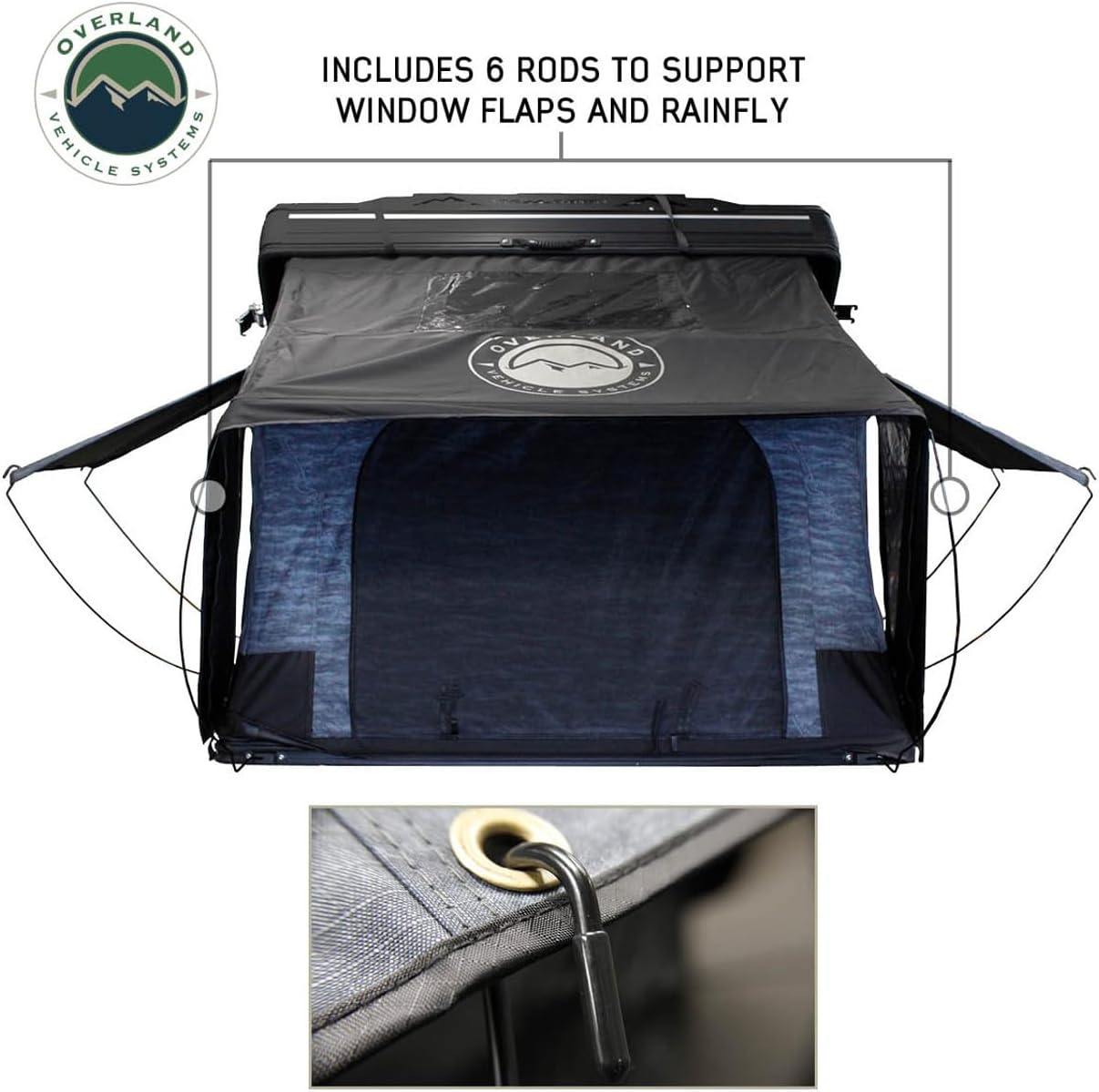 Overland Vehicle Systems XD Everest Cantilever Aluminum Hard Sheel Roof Top Tent with Black Out Kit - Grey Body & Black Rainfly