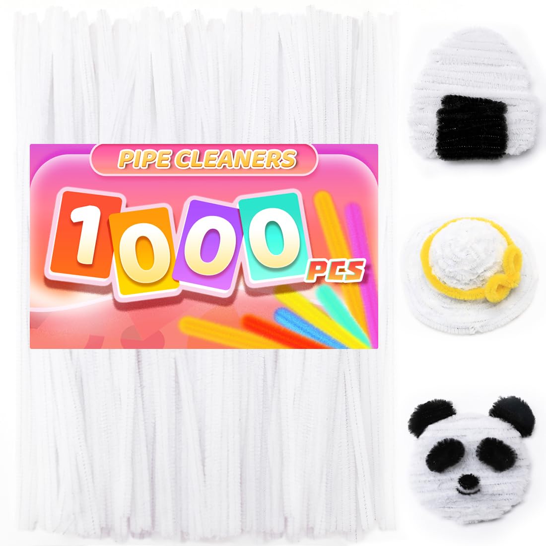 Praisebank 1000pcs White Pipe Cleaners for Crafts