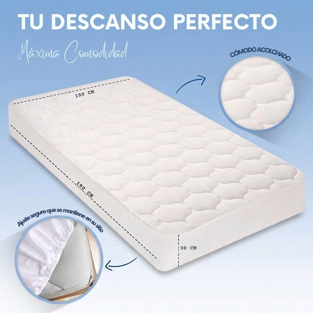 Moshy Cubrecolchón Acolchado Fresh Energy, Termorregulador con PCM, Tejido 100% Algodón, Fresco Reversible, Adaptable 180/190/200 cm (150x190 cm)
