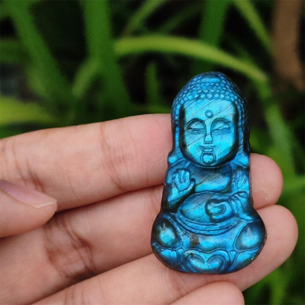 Miniatura 4 de TEAMWILL Labradorita natural tallada Buda cuarzo cristal cráneo gema curación 1pc