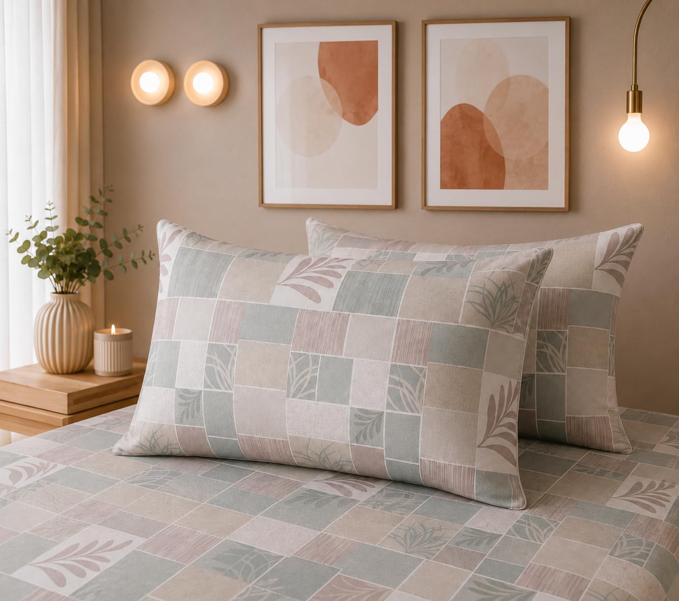 THE HOME STYLE Super Soft Glace Cotton King Size Printed Pillow Covers ll Pillow Cases ll Set of 2 Piece- 18"x 28" Inches (Eden Squares)