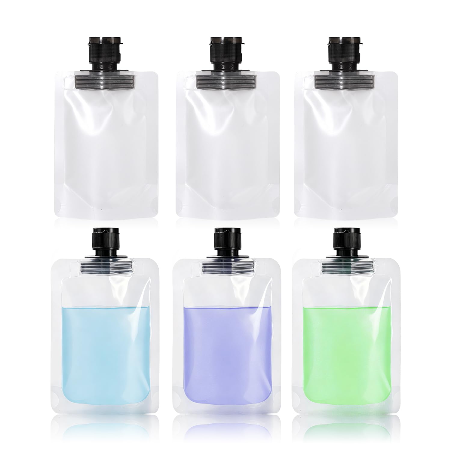 Sacchetti da viaggio per articoli da toeletta, 50 ml, colore nero, per cosmetici, comprimibili, ricaricabili, trasparenti, da spremere (6)