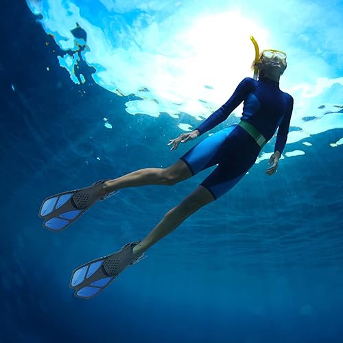 Miniatura 7 de Aletas de esnórquel, aletas de natación con hebillas ajustables, tacón abierto, aletas de buceo para hombres, mujeres, jóvenes, tamaño de viaje, Azul