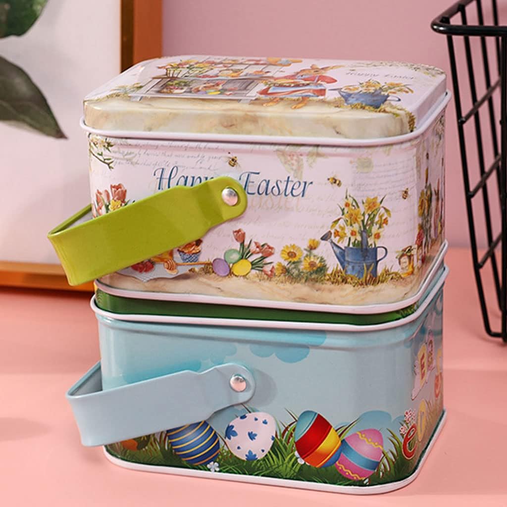 Easter Biscuit Storage Box Pattern Portable Tinplate Candy Case Home Decorative Food
