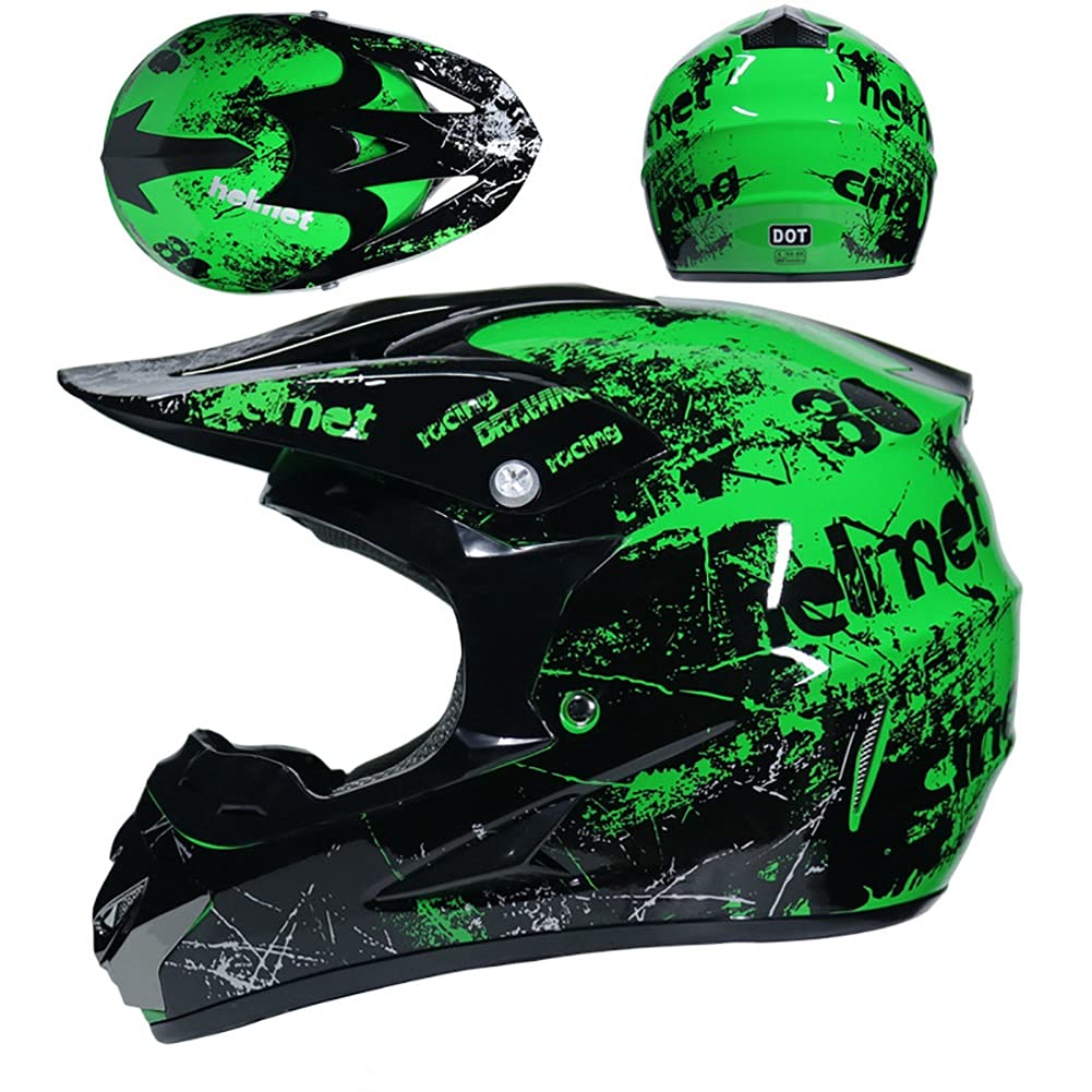 Gioventù Bambini MTB Casco da Motocross, Doppio Sport Integrale Fuori Strada Moto ATV Scooter Incidente Caschi, Discesa Quad Dirt Bike Enduro Corse Casco, con Occhiali Guanti Maschera