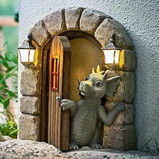 POIU Courtyard Dragon Sculpture Wall Decoration, Weatherproof Resin Statue Miniatures, Lovely Resin Garden Dragon Statue Art Figurines Decor Ornaments for Patio Yard (Style B) (POIU-0257)