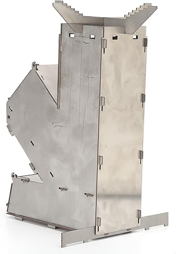 Miniatura 8 de Estufa de cohete para mochileros, estufa portátil de cohete de acero inoxidable para mochileros, mini estufa de leña desmontable duradera y