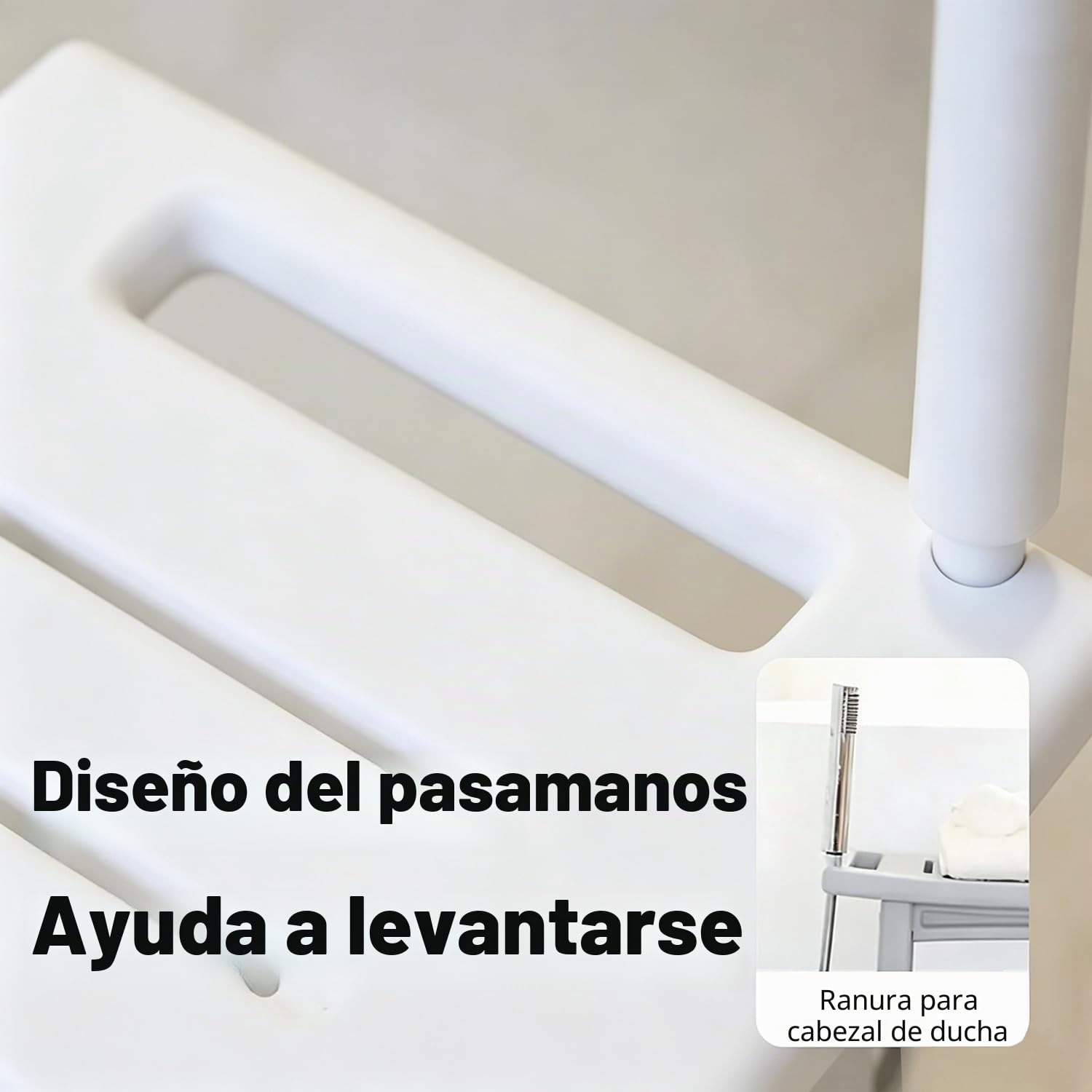 Taburete Ducha，Asiento Impermeable con Estante para Baño, Banco Antideslizante para Interior y Exterior,Asiento de Ducha con Soporte para Cabezal de Ducha,Blanco (Blanco)