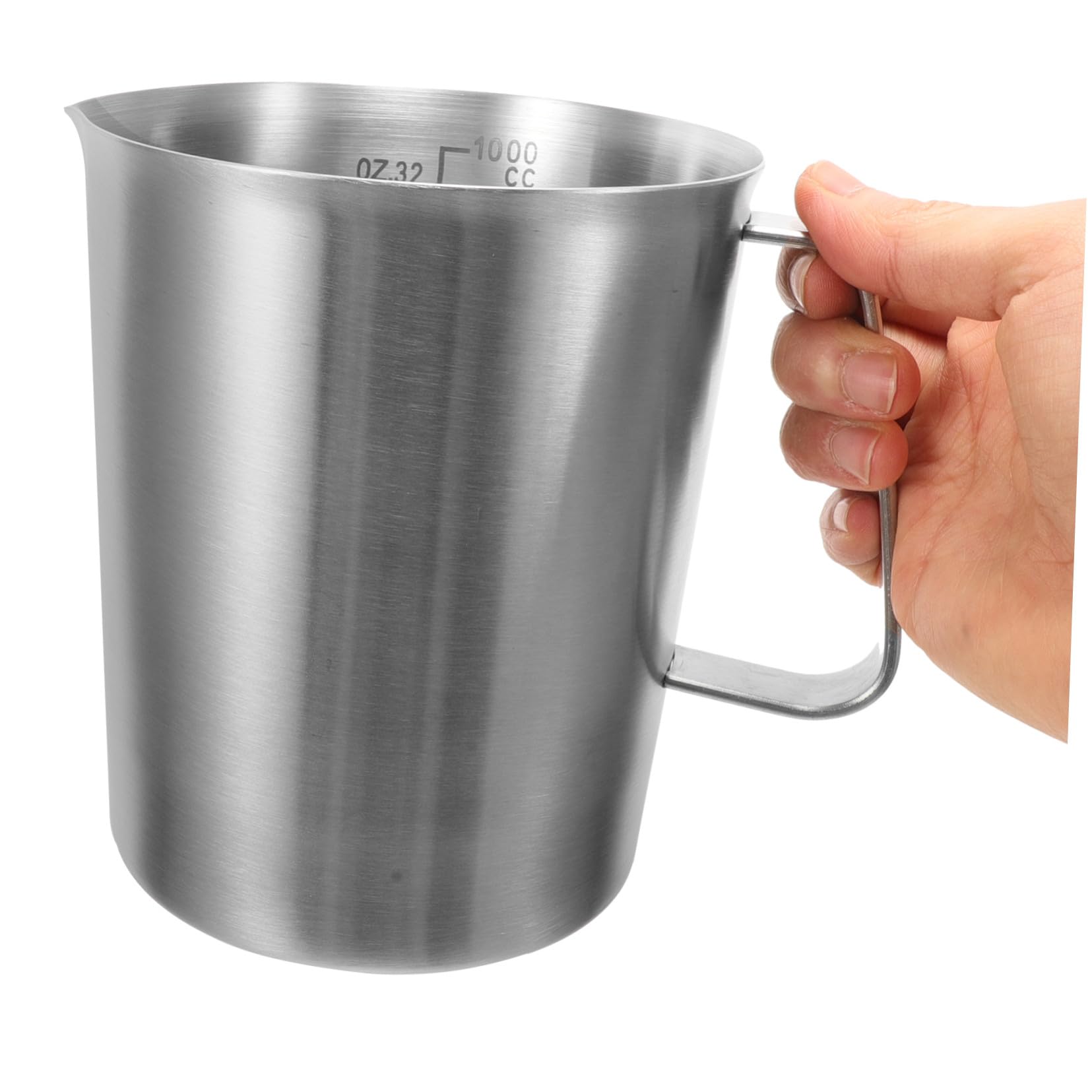Jarra Medidora de Acero Inoxidable de 1000ml Asa y Vertedor Único para Espumar Leche y Preparar Latte-art Mediciones Precisas
