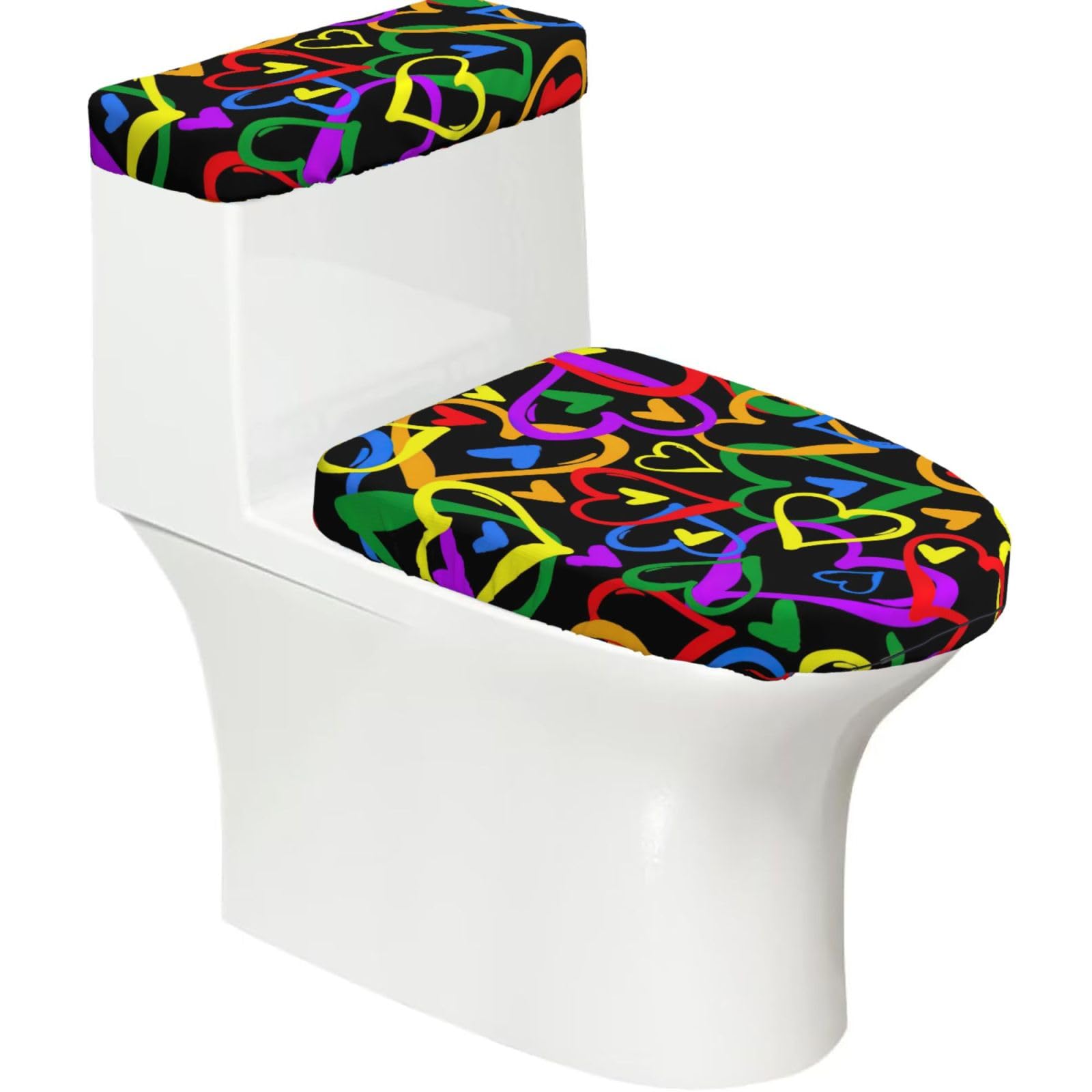 Gay Pride Rainbow Printed Toilet Tank and Lid Cover Set of 2 for Most Bathrooms, Fits Elongated Round Toilets