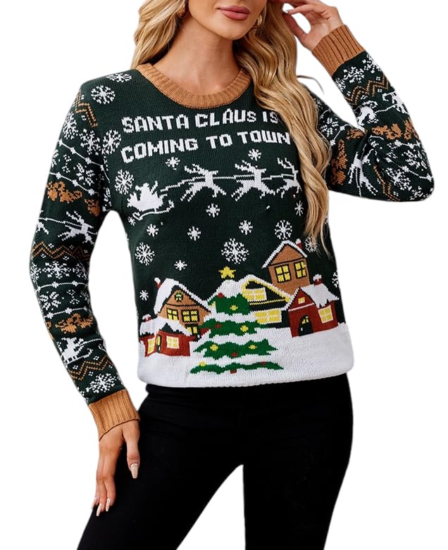 LUBOT Ugly Christmas Sweaters for Women Womens Christmas Sweater Cute Fuzzy Funny Tacky Holiday Parties Knitted Pullover Christmas Eve S