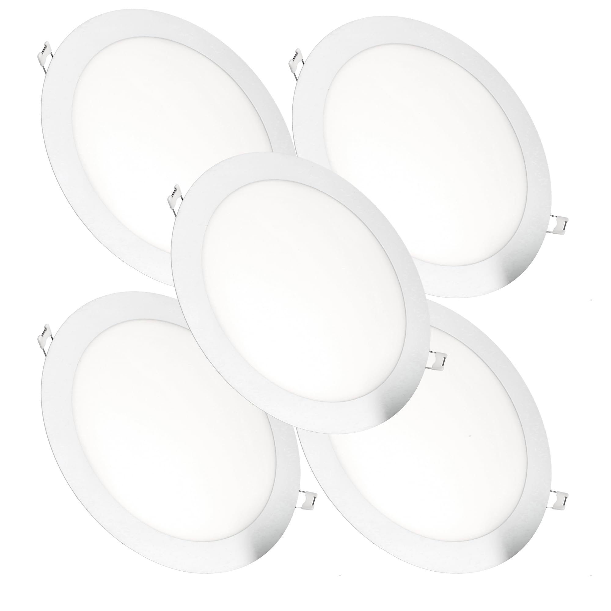 Jandei - Set of 5 LED lamps, 18 W, 1440 Lumens, Round Shape, Hole mounting Ø 200 - Ø 205 mm, Extra flat 13 mm Depth (Warm White 3000K)