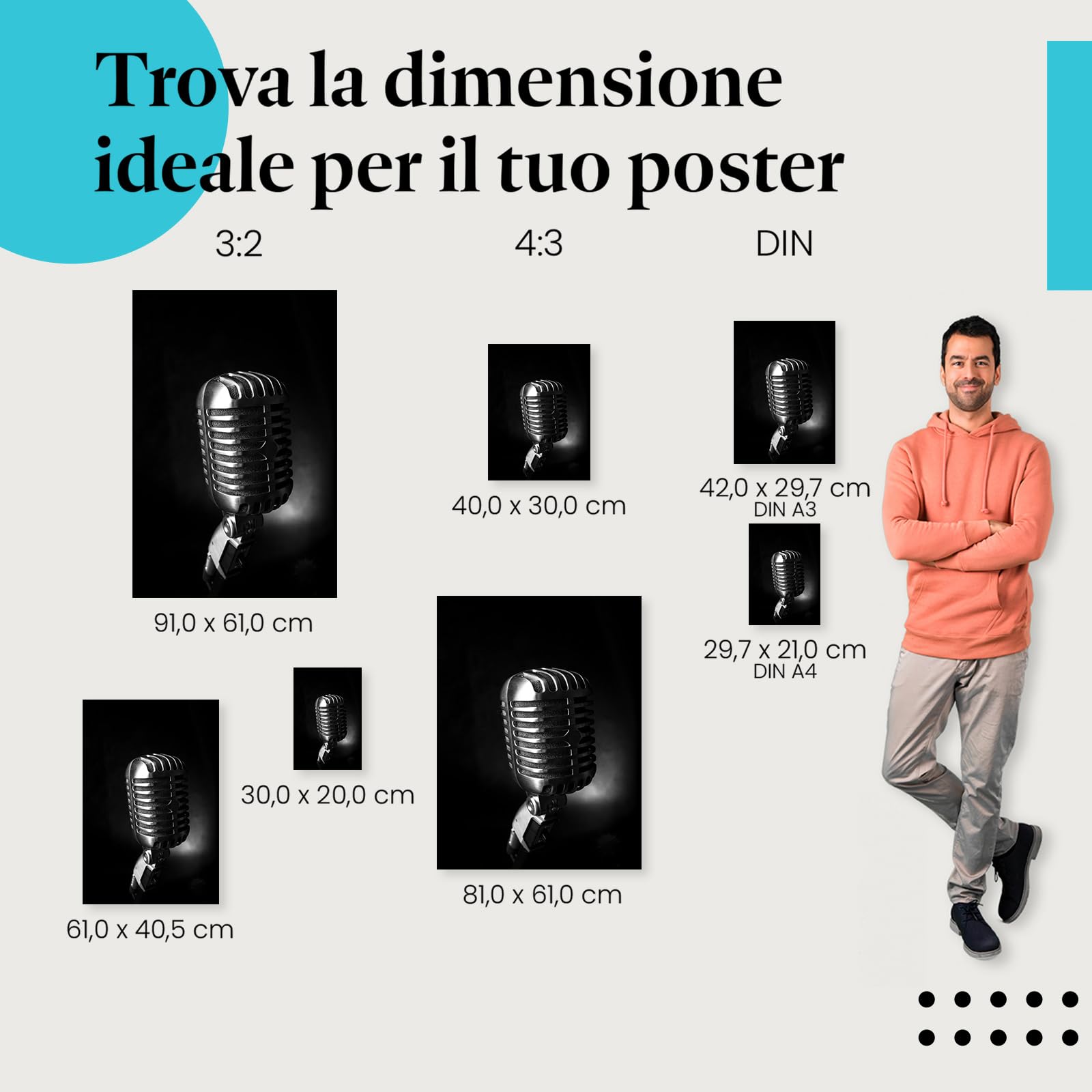 Postereck - 3424 - Microfono, musica retrò palco rock n roll SW - Decorazione da Parete, Stampa Fotografica, Ideen Regalo, Stampa d'Arte - Tela - 100,0 cm x 75,0 cm
