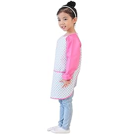 Plie Kids Painting Apron - Waterproof Long Sleeve Art Smock for Toddlers & Preschoolers, Messy Play, Baking, Crafts, Cooking, Sensory Activities (Ages 1-10), Blue&Green Dot (30-XL)